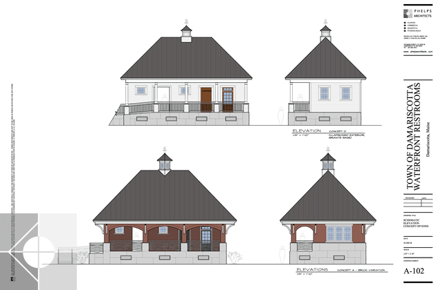 Public restrooms and Harbor Master Office new facility planned for the Town of Damariscotta by Phelps Architects.